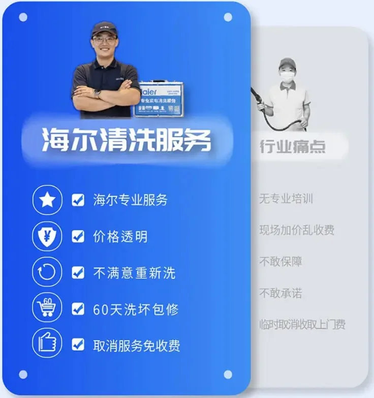 海尔清洗服务六项承诺:专业服务、价格透明、不满意重新洗等