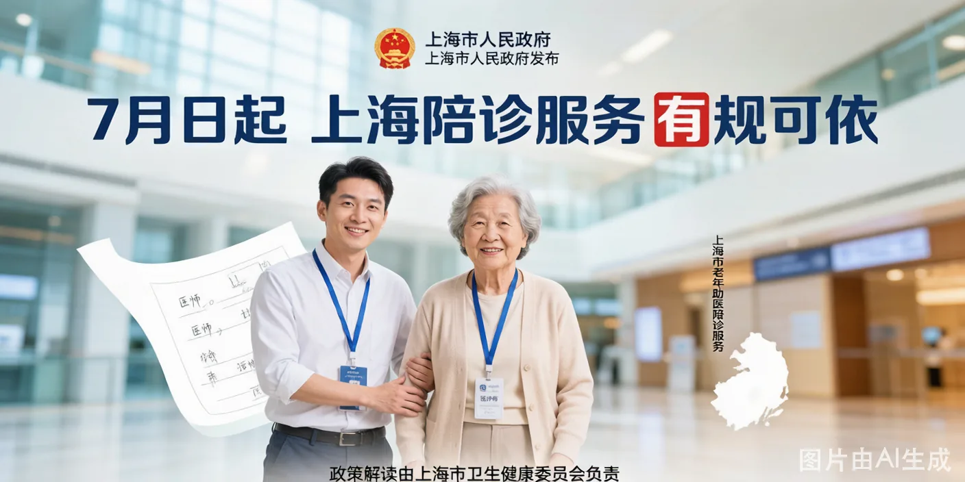 持证陪诊师佩戴身份牌陪同老人在医院挂号